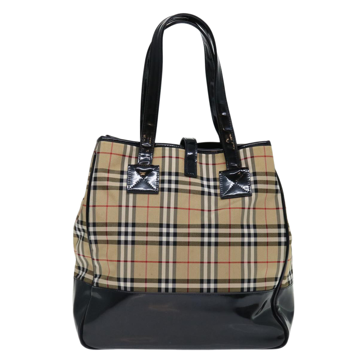 Burberrys Nova Check Blue Label Tote Bag Canvas Beige Black Auth 71014