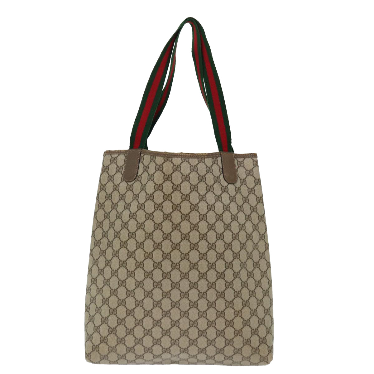 GUCCI GG Canvas Web Sherry Line Tote Bag PVC Beige Green Red Auth 71029