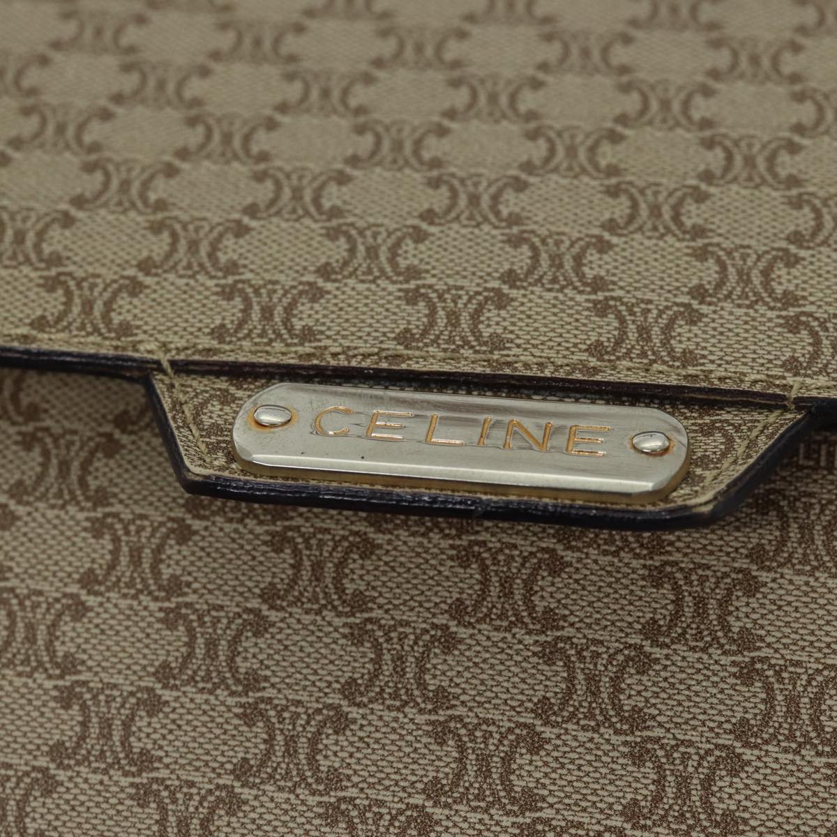 CELINE Macadam Canvas Shoulder Bag Coated Canvas Beige Auth 71054