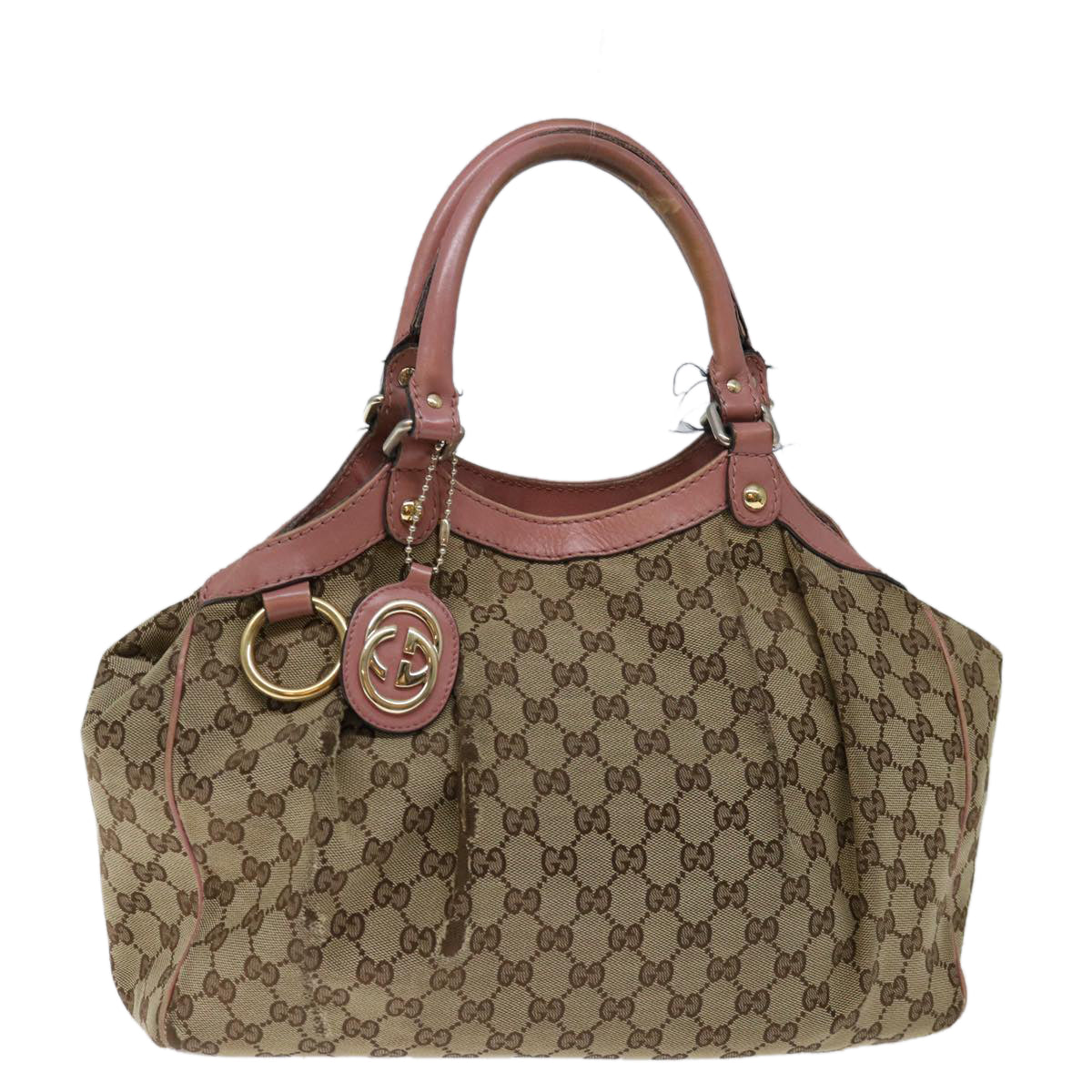 GUCCI GG Canvas Hand Bag Beige Pink Auth 71094