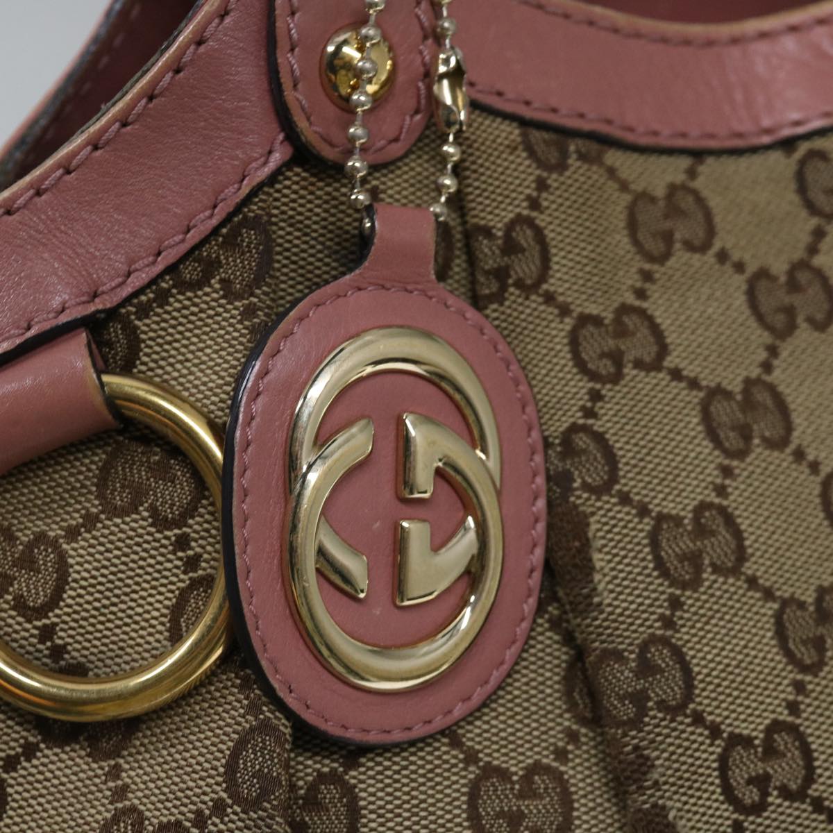 GUCCI GG Canvas Hand Bag Beige Pink Auth 71094