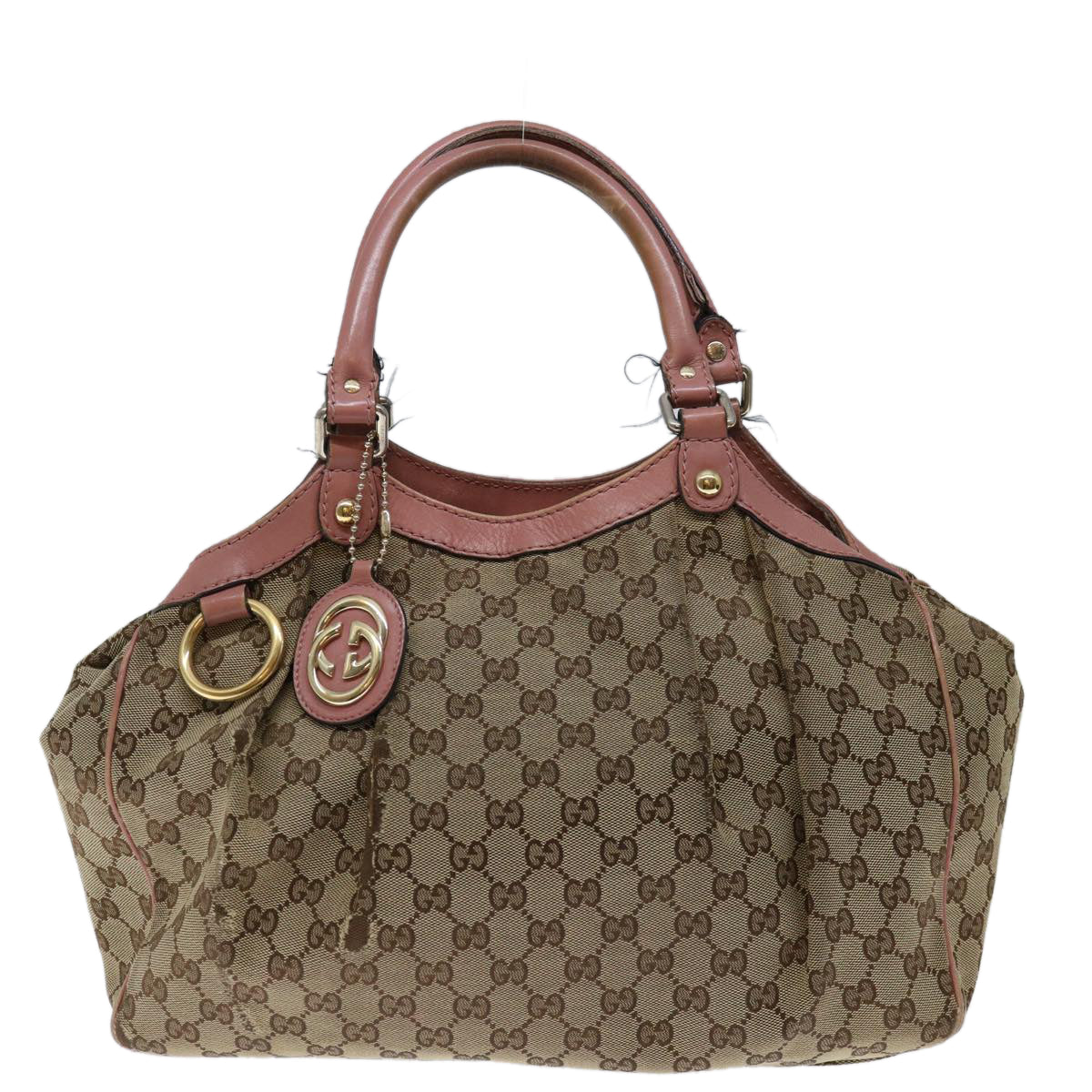 GUCCI GG Canvas Hand Bag Beige Pink Auth 71094