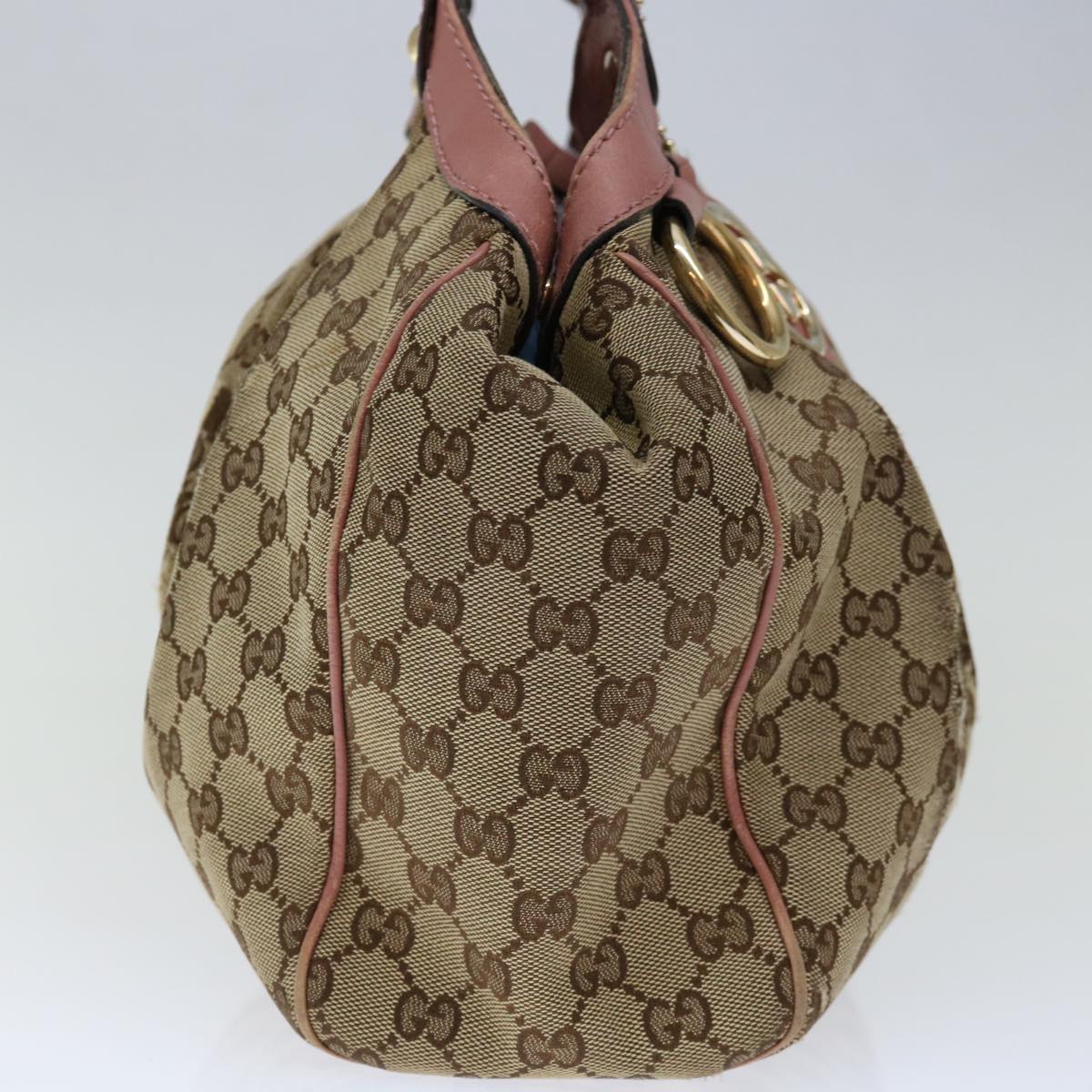 GUCCI GG Canvas Hand Bag Beige Pink Auth 71094