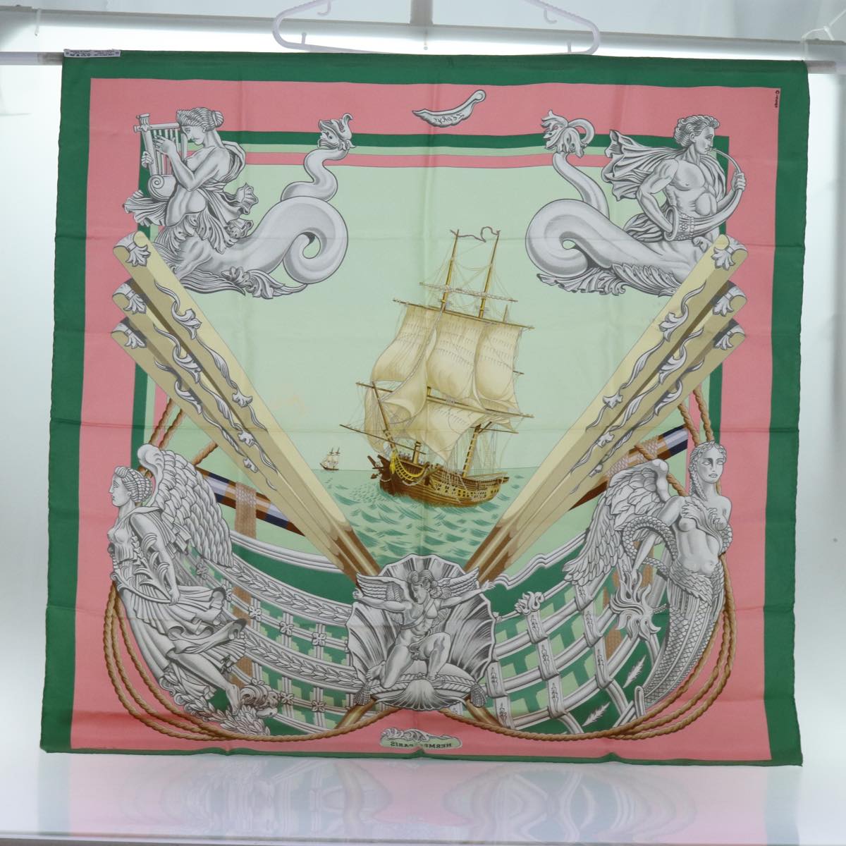 HERMES Carre 90 Zephyr Scarf Silk Green Auth 71129