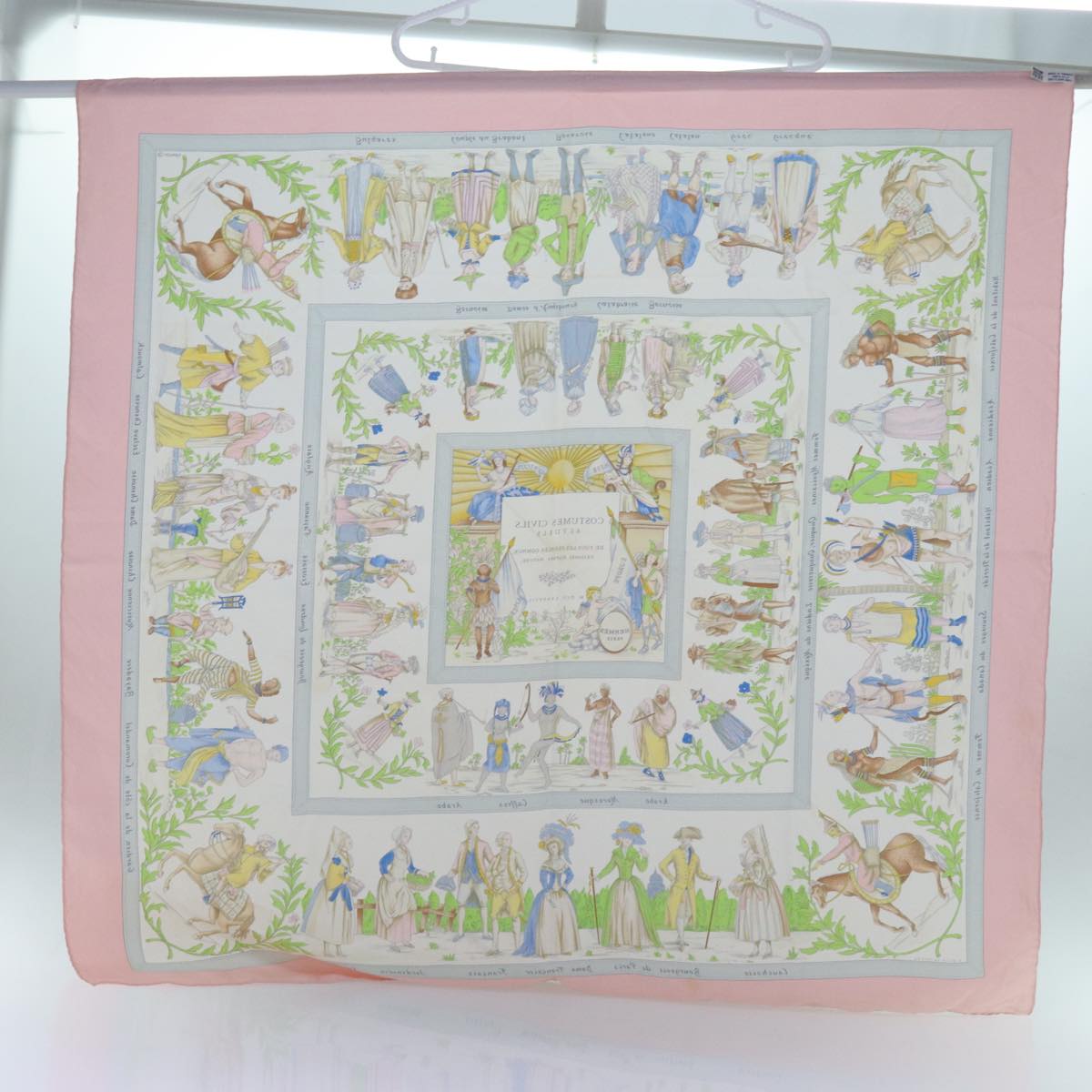 HERMES Carre 90 COSTUMES CIVILS Scarf Silk Pink Auth 71132