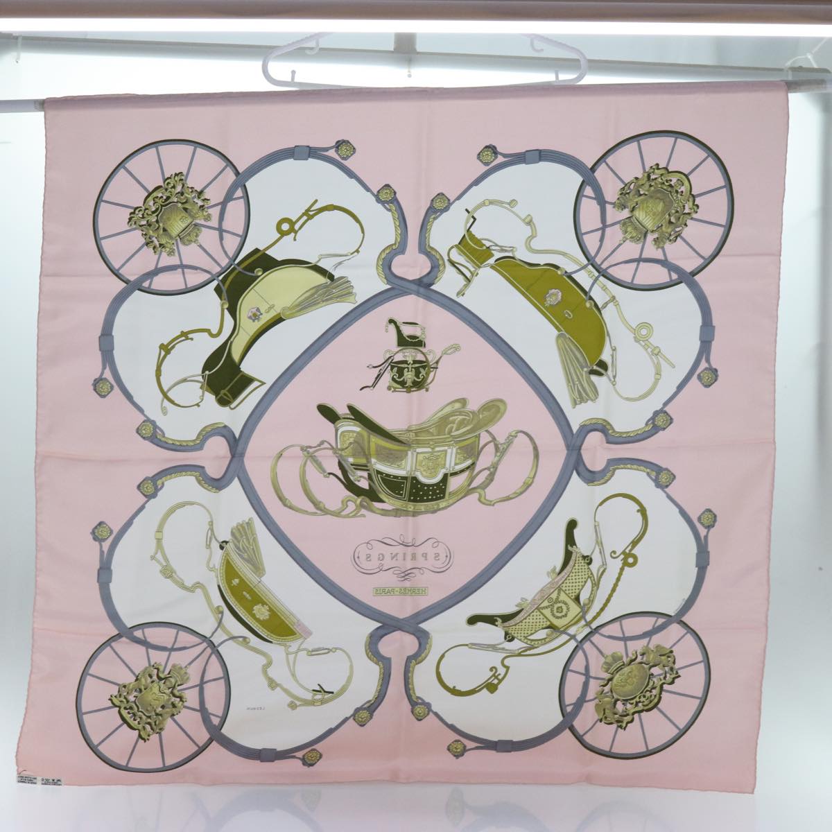 HERMES Carre 90 SPRINGS Scarf Silk Pink Auth 71133