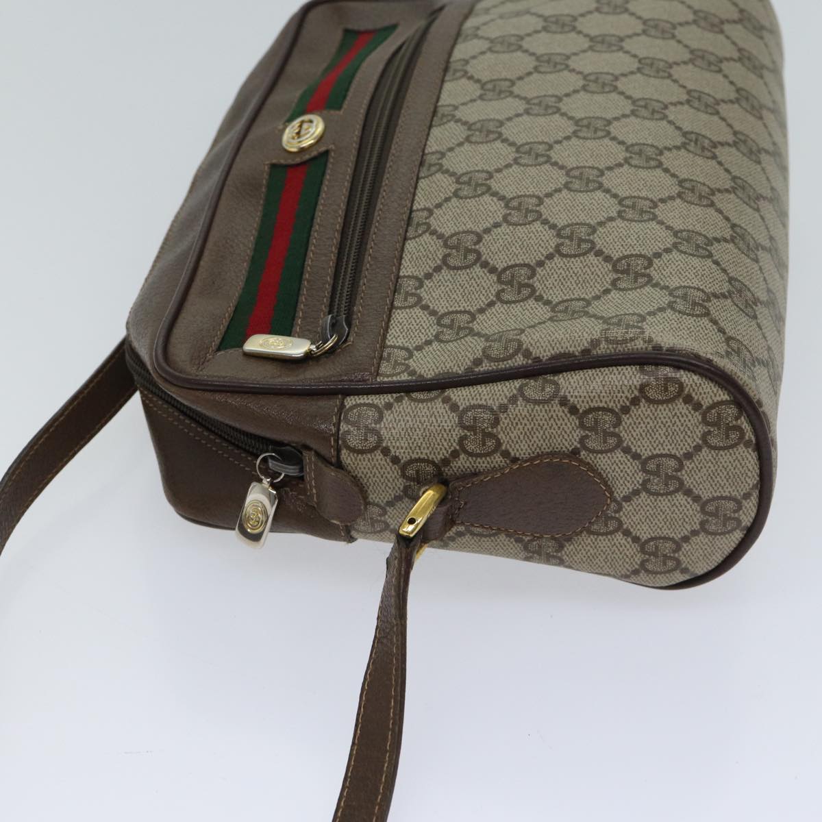 GUCCI GG Canvas Web Sherry Line Shoulder Bag PVC Beige Green Red Auth 71165