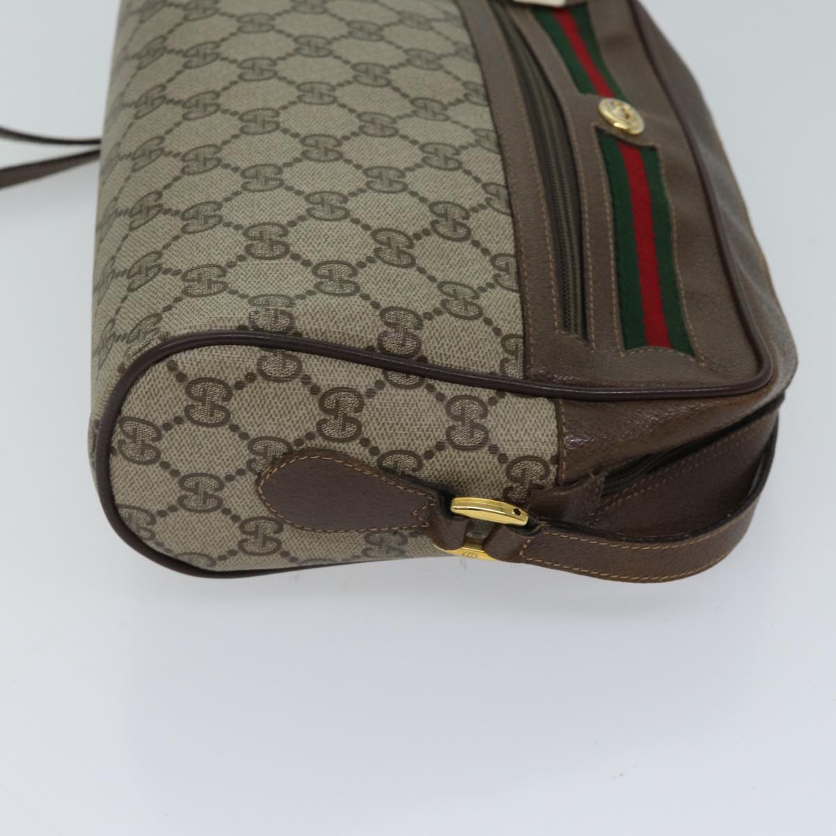 GUCCI GG Canvas Web Sherry Line Shoulder Bag PVC Beige Green Red Auth 71165