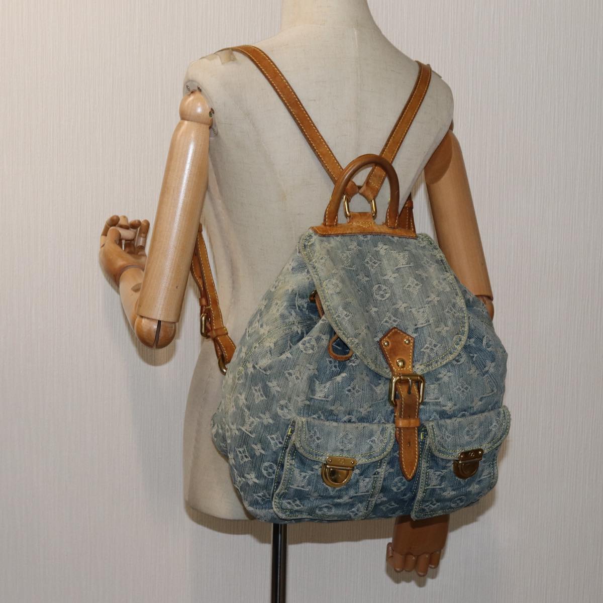 LOUIS VUITTON Monogram Denim Sac A DosGM Backpack Blue M95056 LV Auth 71186