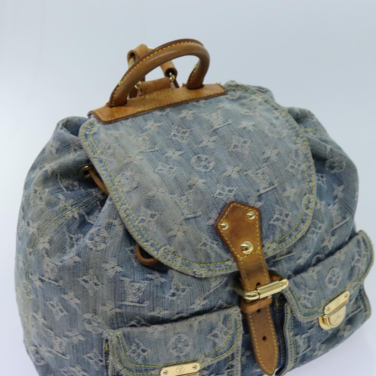 LOUIS VUITTON Monogram Denim Sac A DosGM Backpack Blue M95056 LV Auth 71186