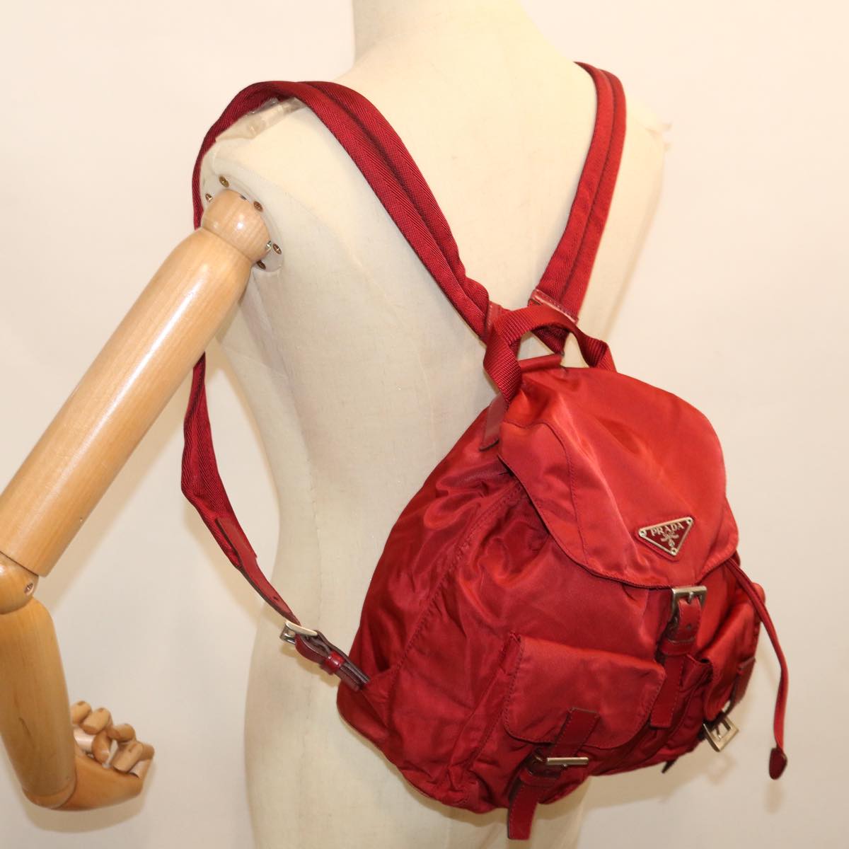 PRADA Backpack Nylon Red Auth 71295