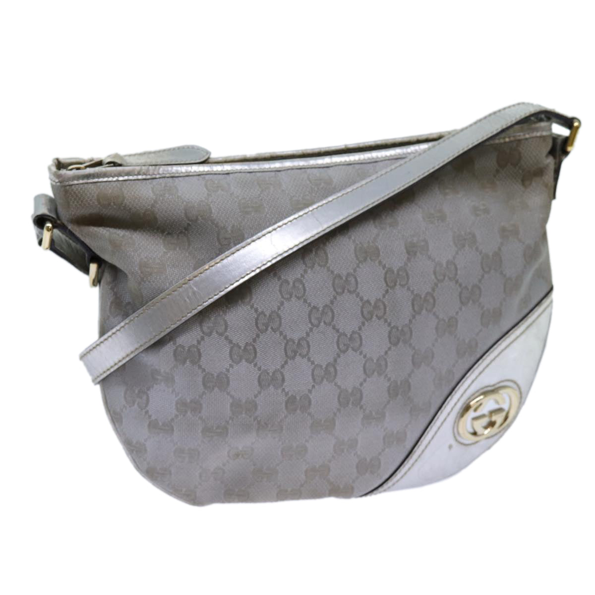 GUCCI GG Canvas Shoulder Bag Silver Auth 71301