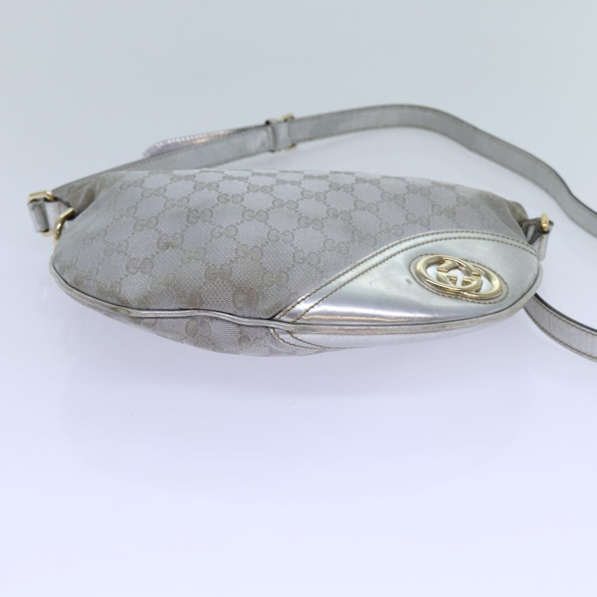 GUCCI GG Canvas Shoulder Bag Silver Auth 71301