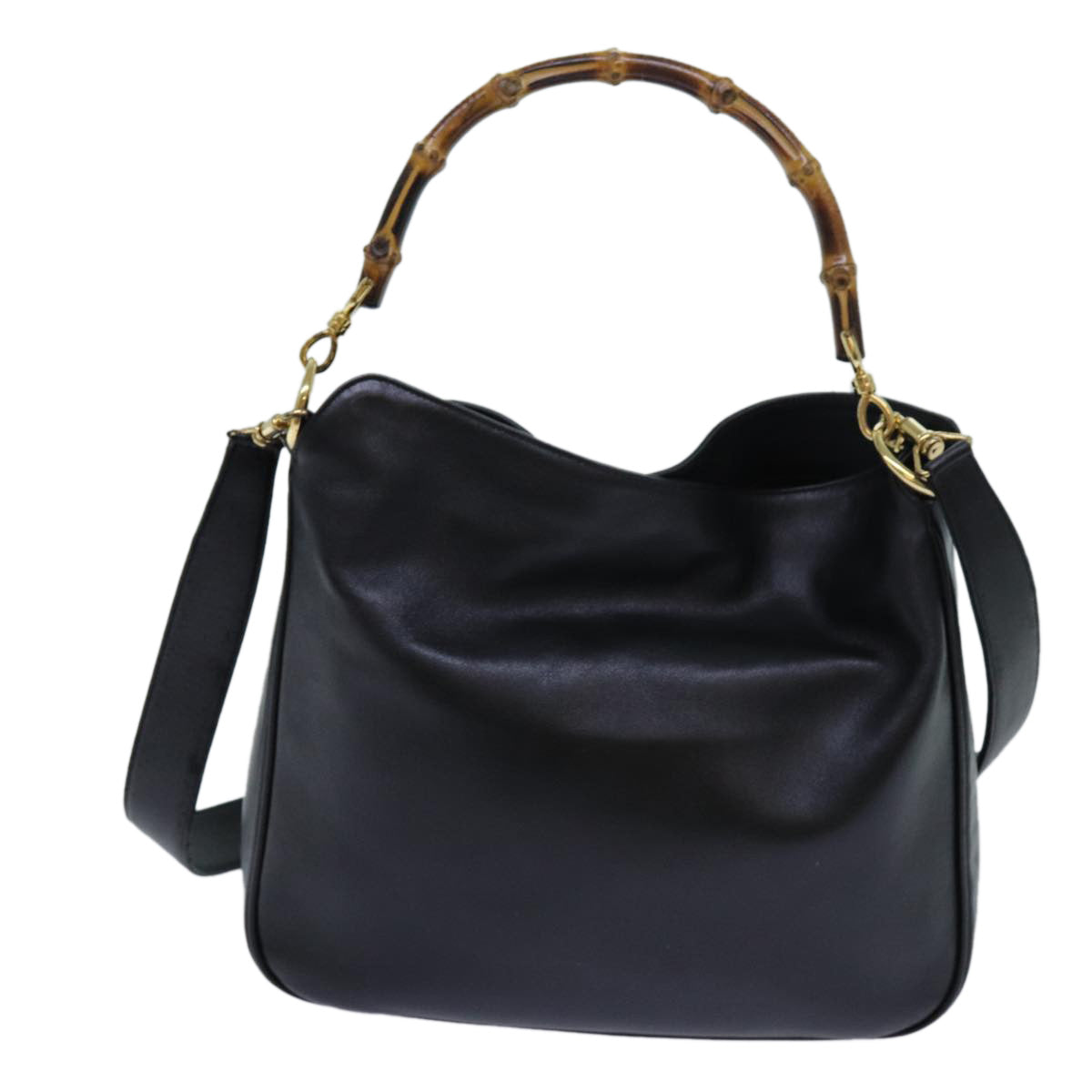 GUCCI Bamboo Shoulder Bag Leather 2way Black Auth 71315