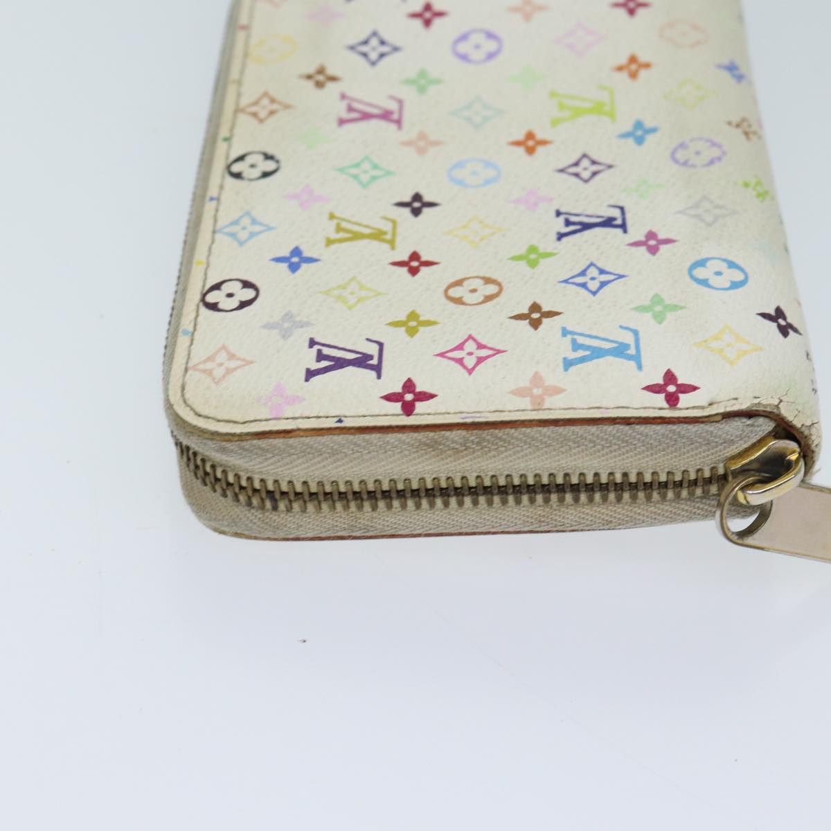 LOUIS VUITTON Monogram Multicolor Zippy Wallet White M60241 LV Auth 71364