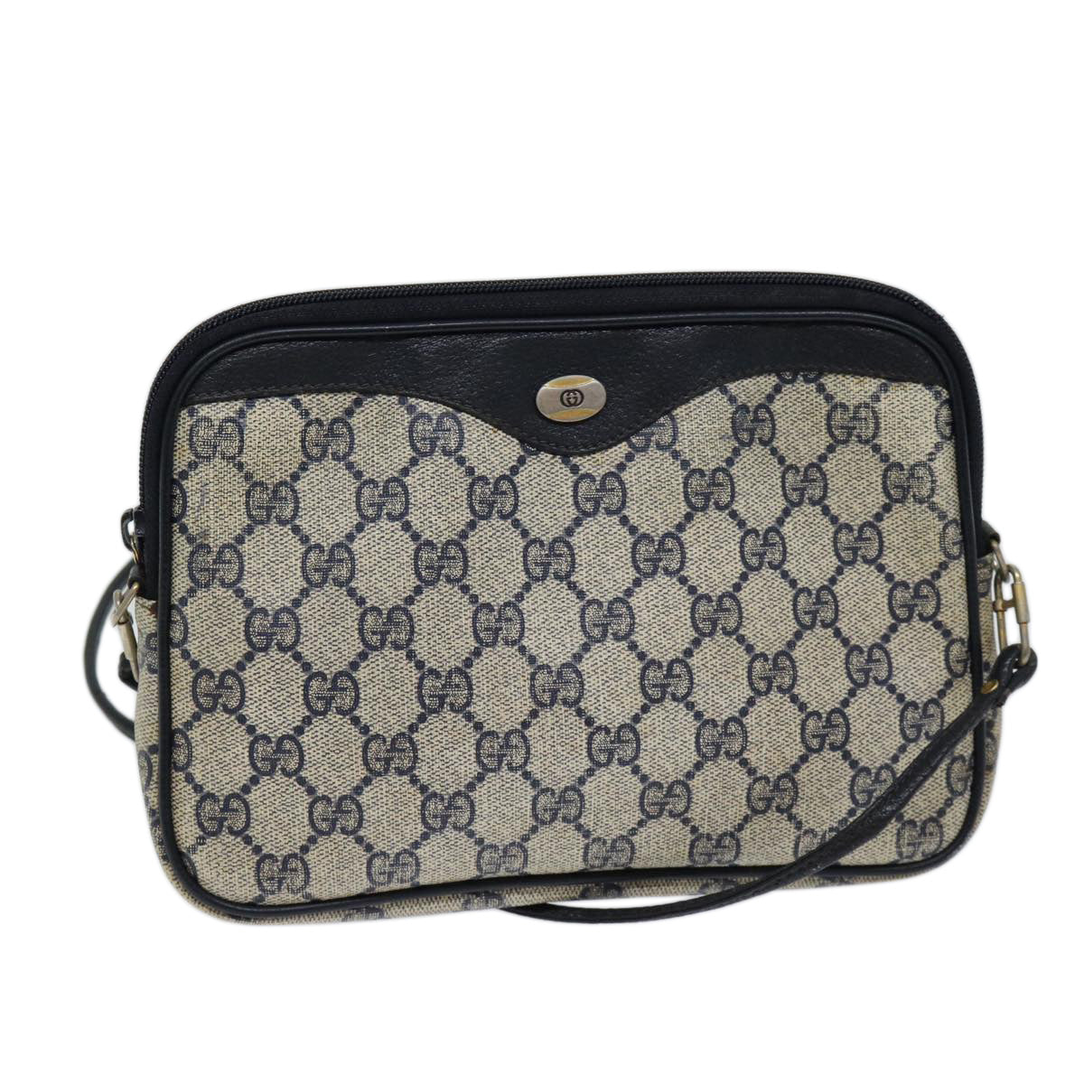 GUCCI GG Supreme Shoulder Bag PVC Navy 97 02 068 Auth 71425