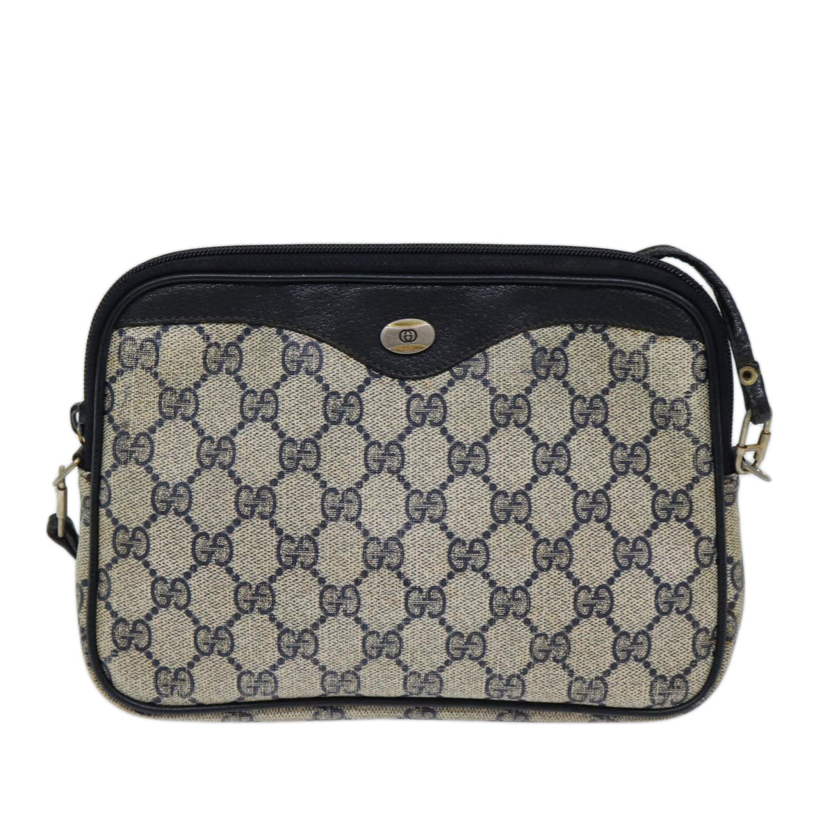 GUCCI GG Supreme Shoulder Bag PVC Navy 97 02 068 Auth 71425