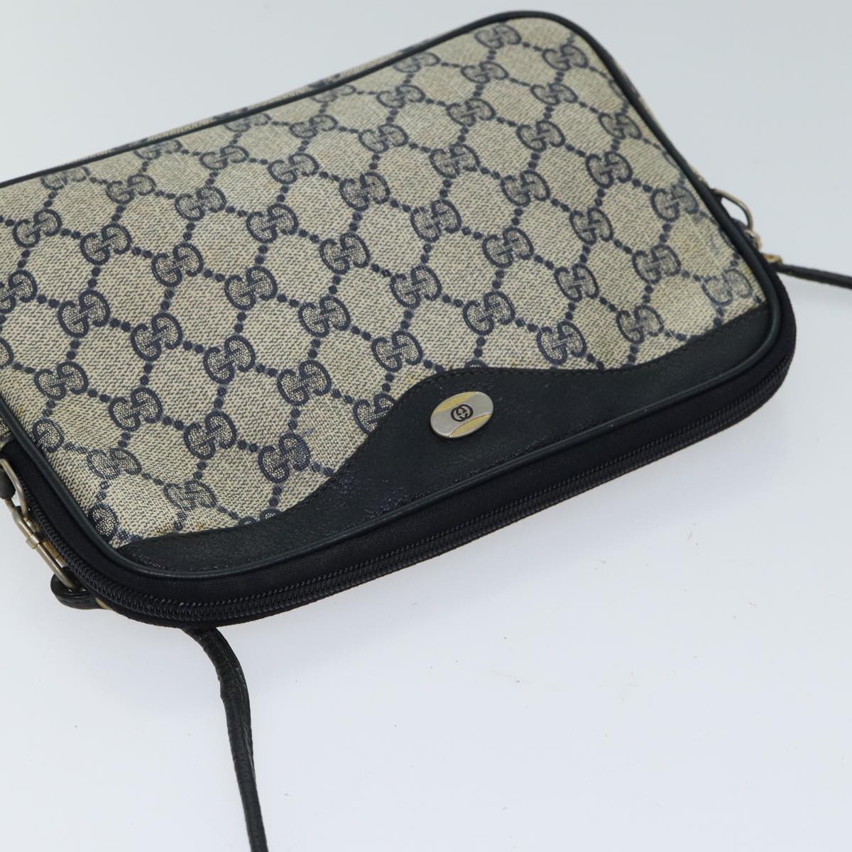 GUCCI GG Supreme Shoulder Bag PVC Navy 97 02 068 Auth 71425