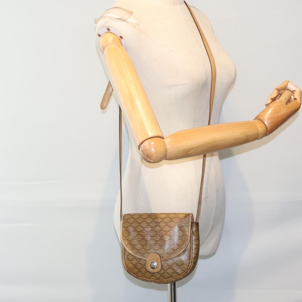 CELINE Macadam Canvas Shoulder Bag Coated Canvas Beige Auth 71434
