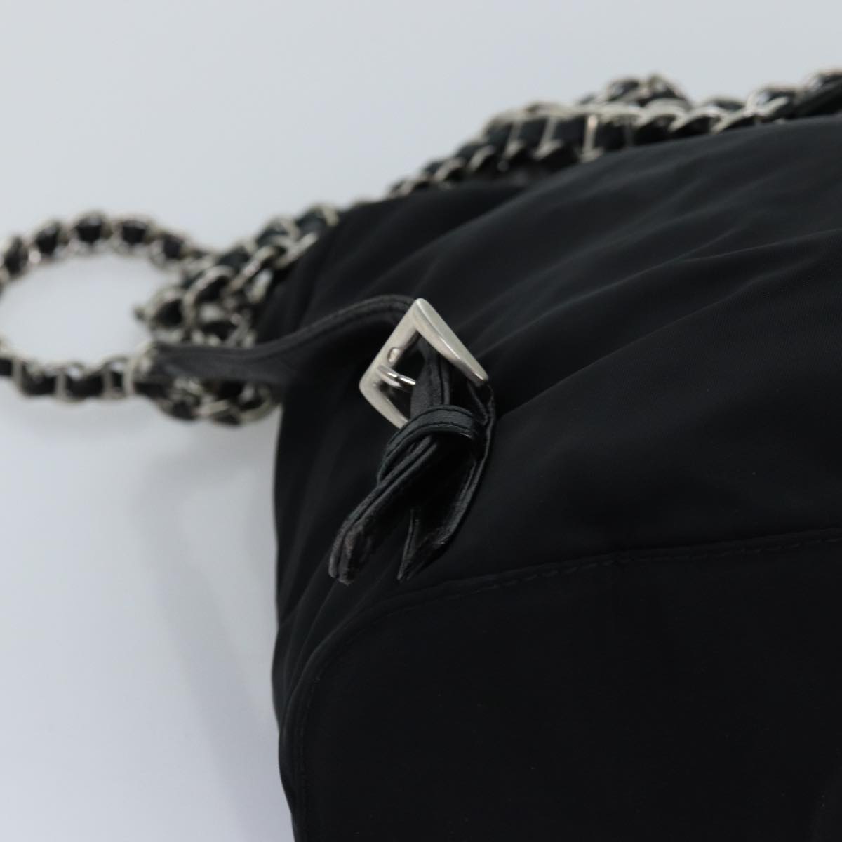 PRADA Chain Backpack Nylon Black Auth 71499