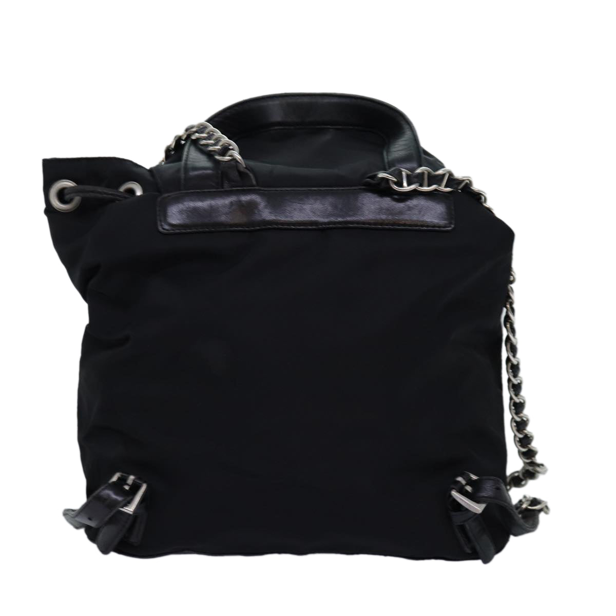 PRADA Chain Backpack Nylon Black Auth 71499