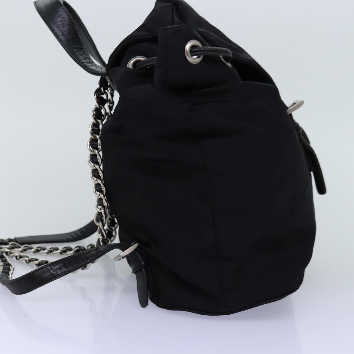 PRADA Chain Backpack Nylon Black Auth 71499