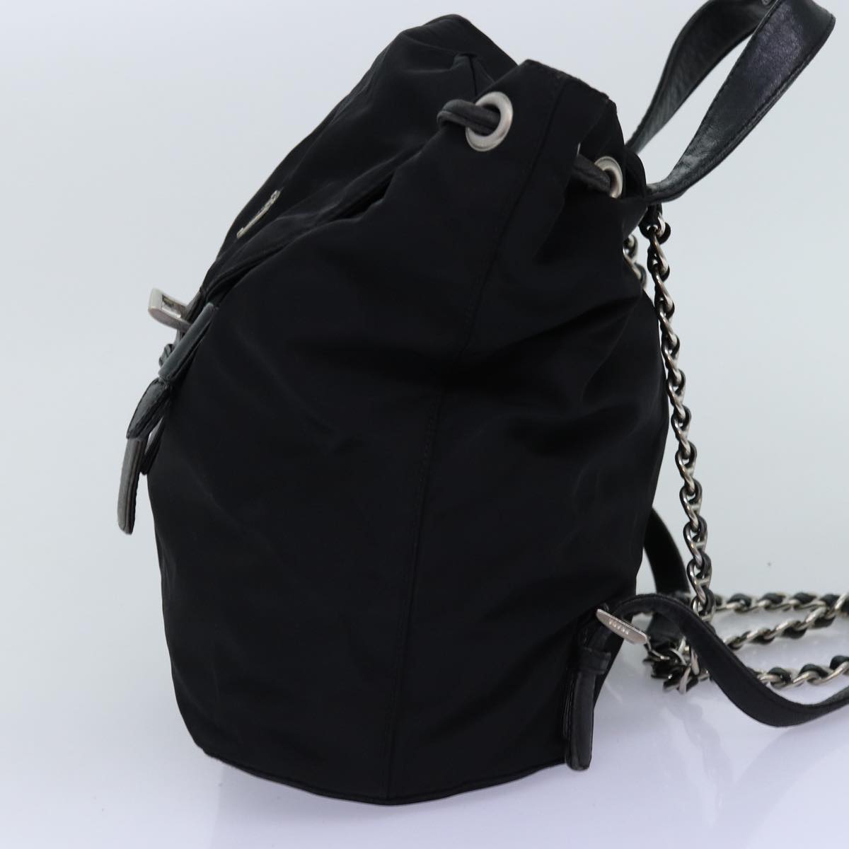 PRADA Chain Backpack Nylon Black Auth 71499