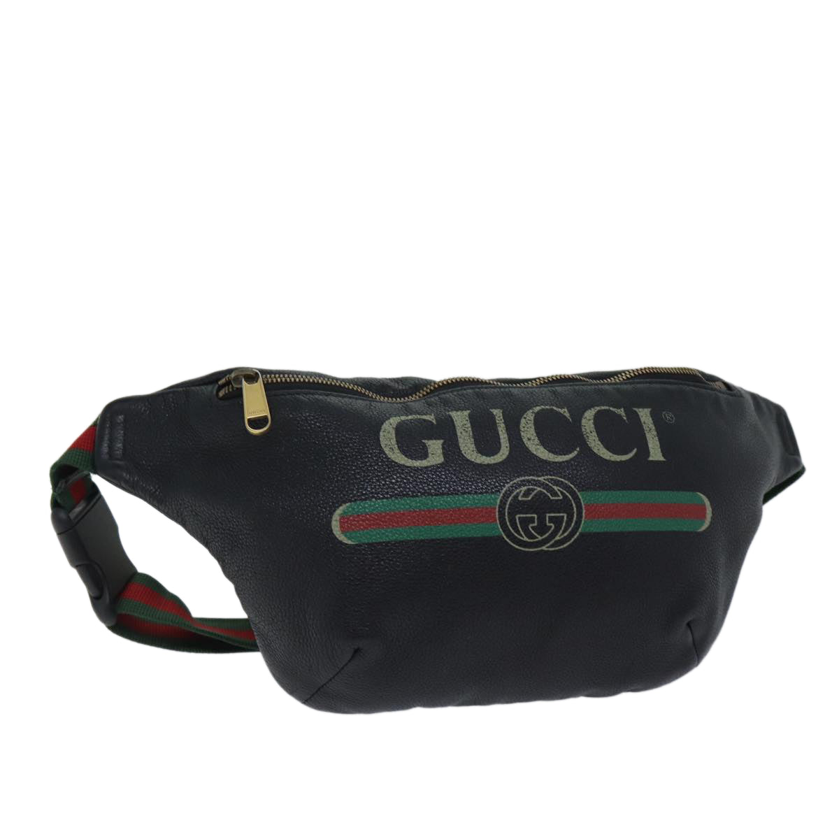 GUCCI Web Sherry Line Body Bag Leather Black Red Green 493869 Auth 71516