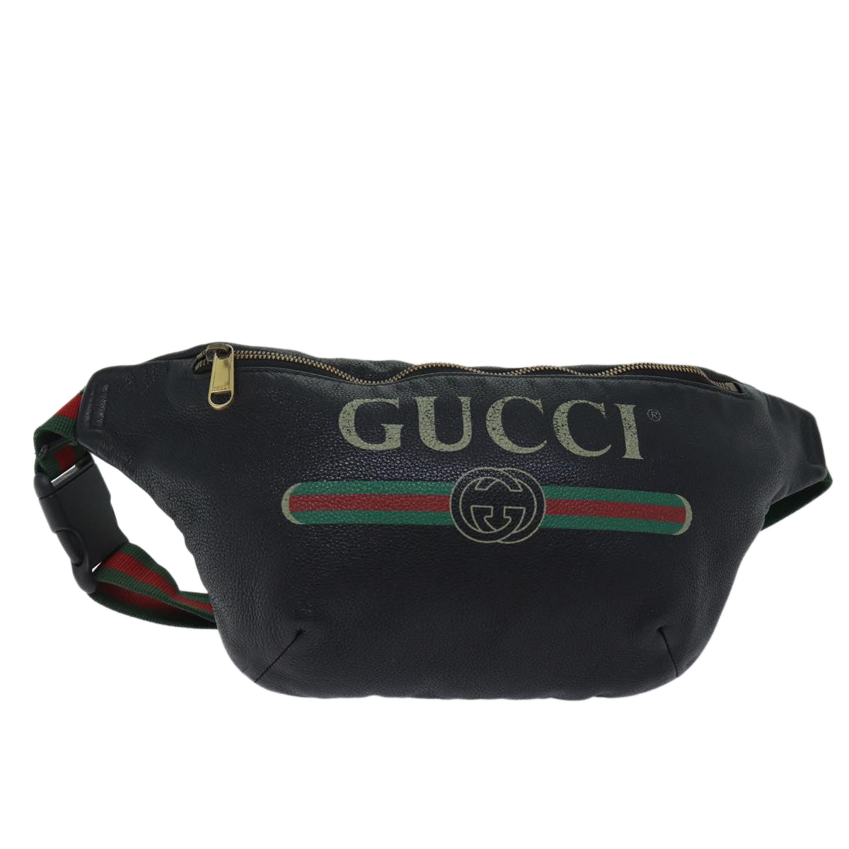 GUCCI Web Sherry Line Body Bag Leather Black Red Green 493869 Auth 71516