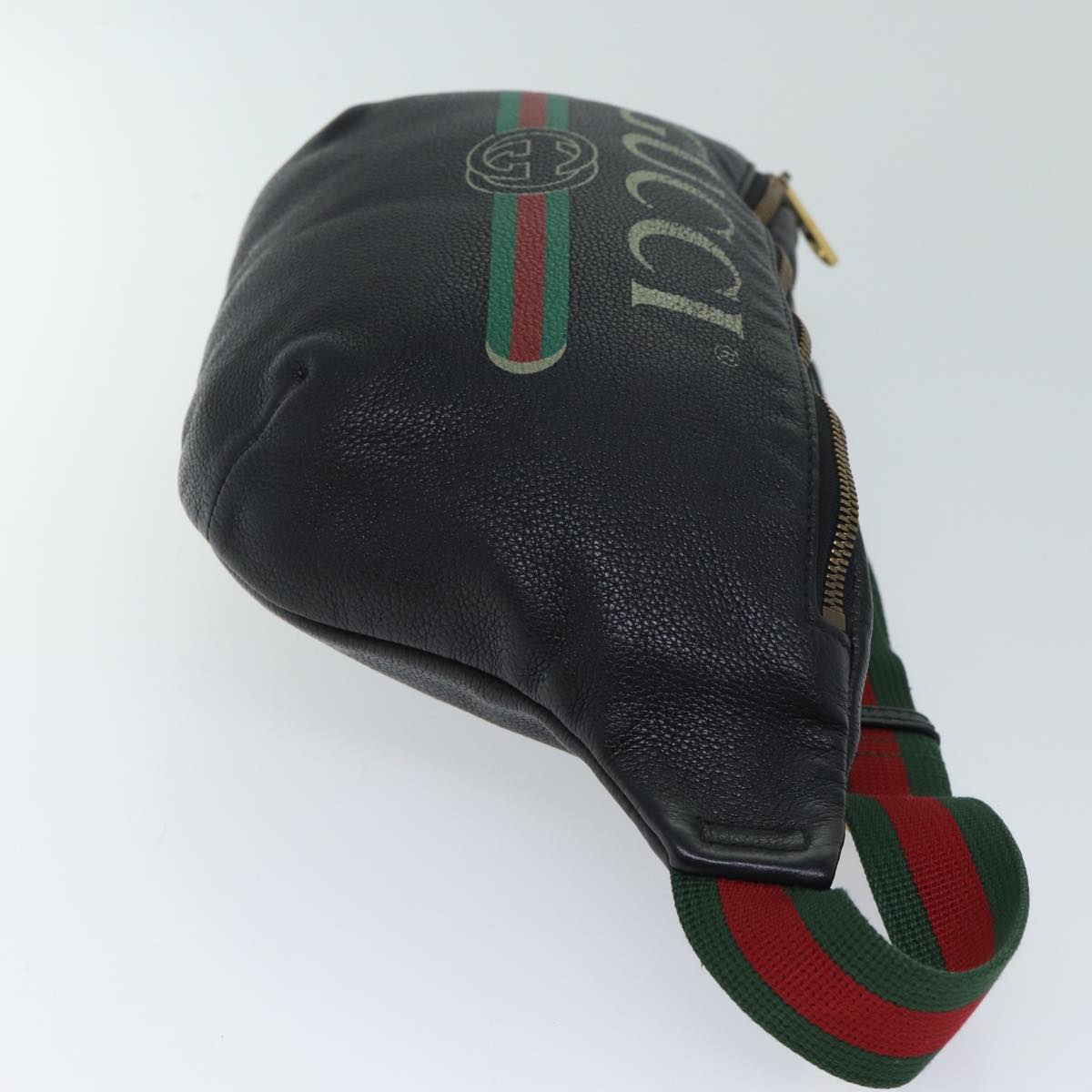 GUCCI Web Sherry Line Body Bag Leather Black Red Green 493869 Auth 71516