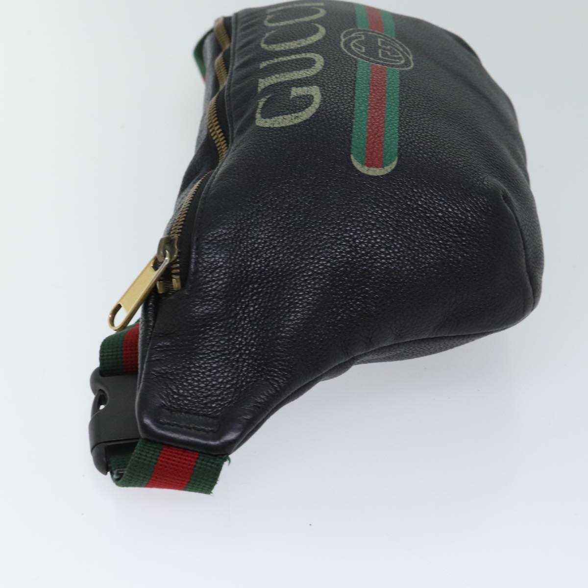 GUCCI Web Sherry Line Body Bag Leather Black Red Green 493869 Auth 71516