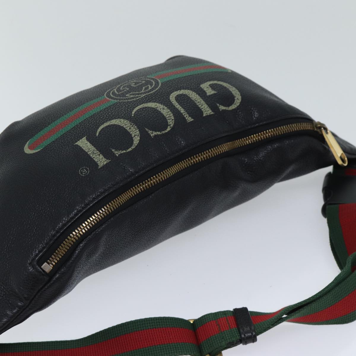 GUCCI Web Sherry Line Body Bag Leather Black Red Green 493869 Auth 71516