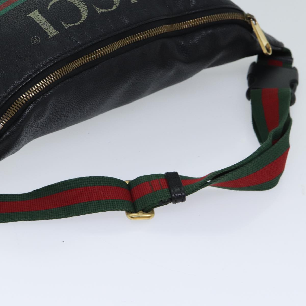 GUCCI Web Sherry Line Body Bag Leather Black Red Green 493869 Auth 71516