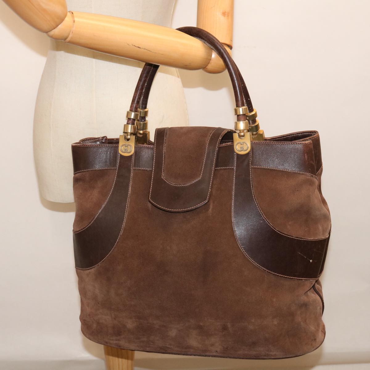 GUCCI Hand Bag Suede Brown Auth 71531