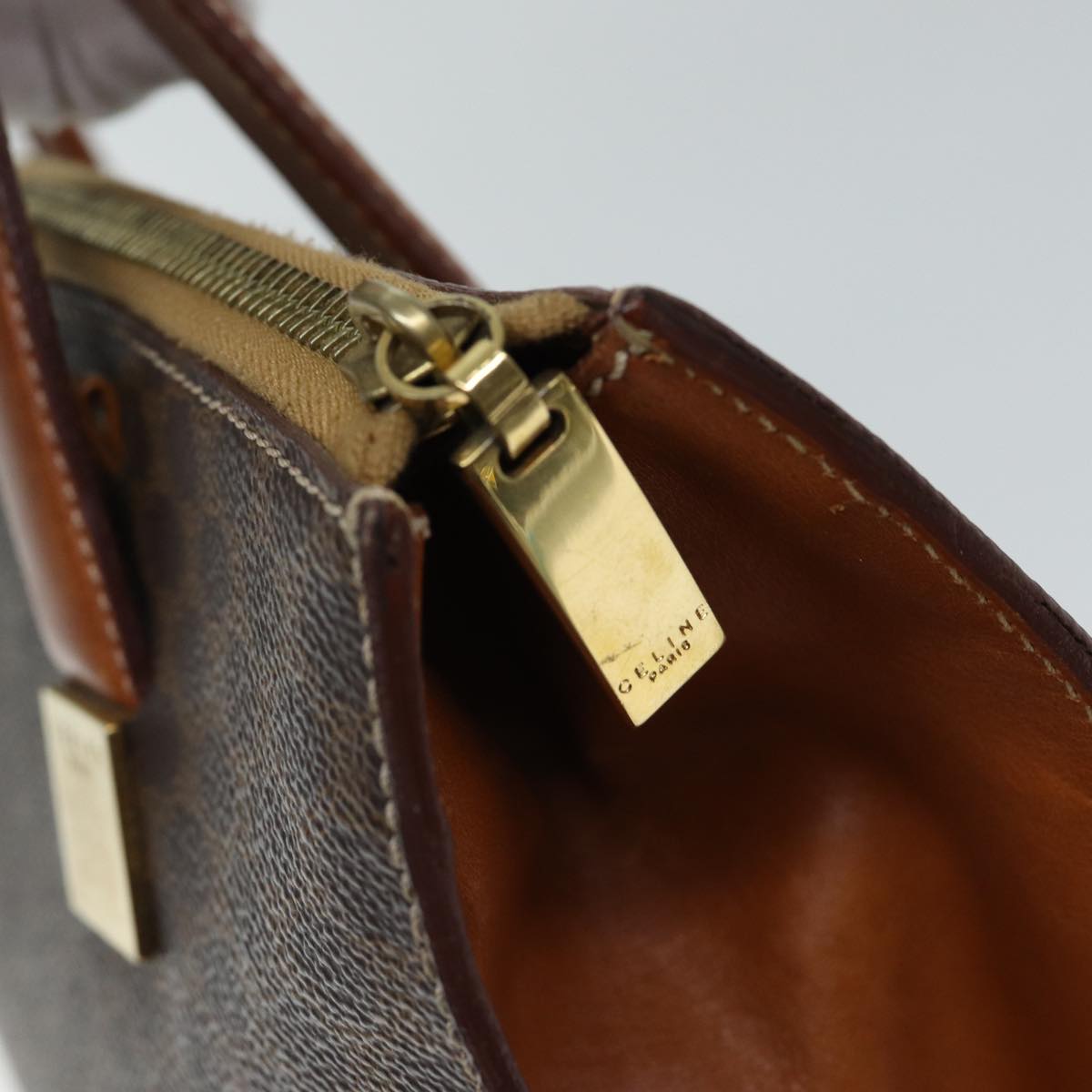 CELINE Macadam Canvas Hand Bag PVC Brown Auth 71532