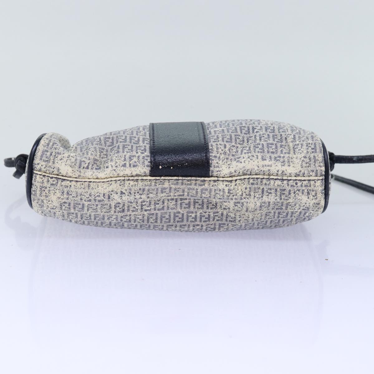 FENDI Zucchino Canvas Shoulder Bag Coated Canvas White Navy Auth 71558