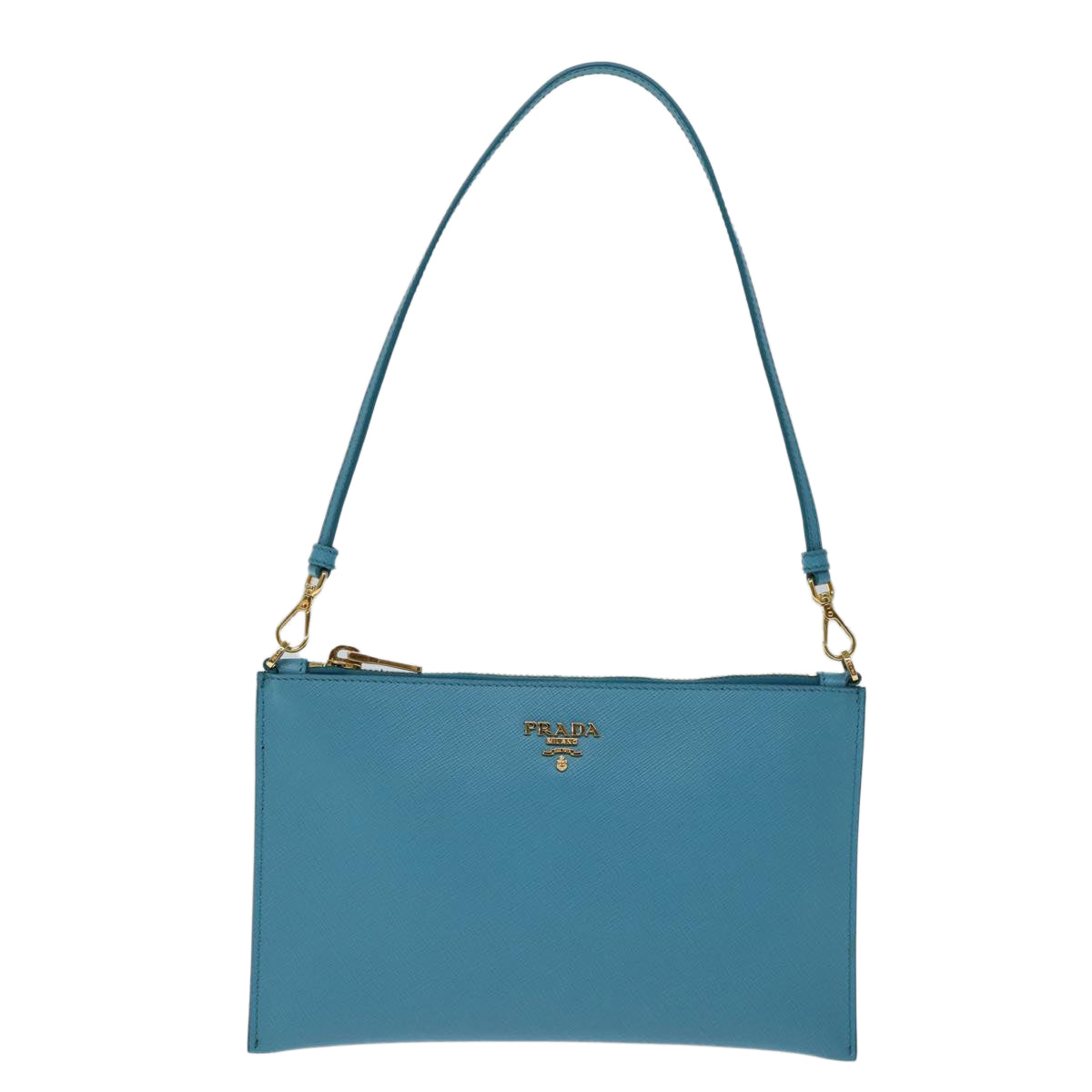 PRADA Accessory Pouch Safiano leather Blue Auth 71575A