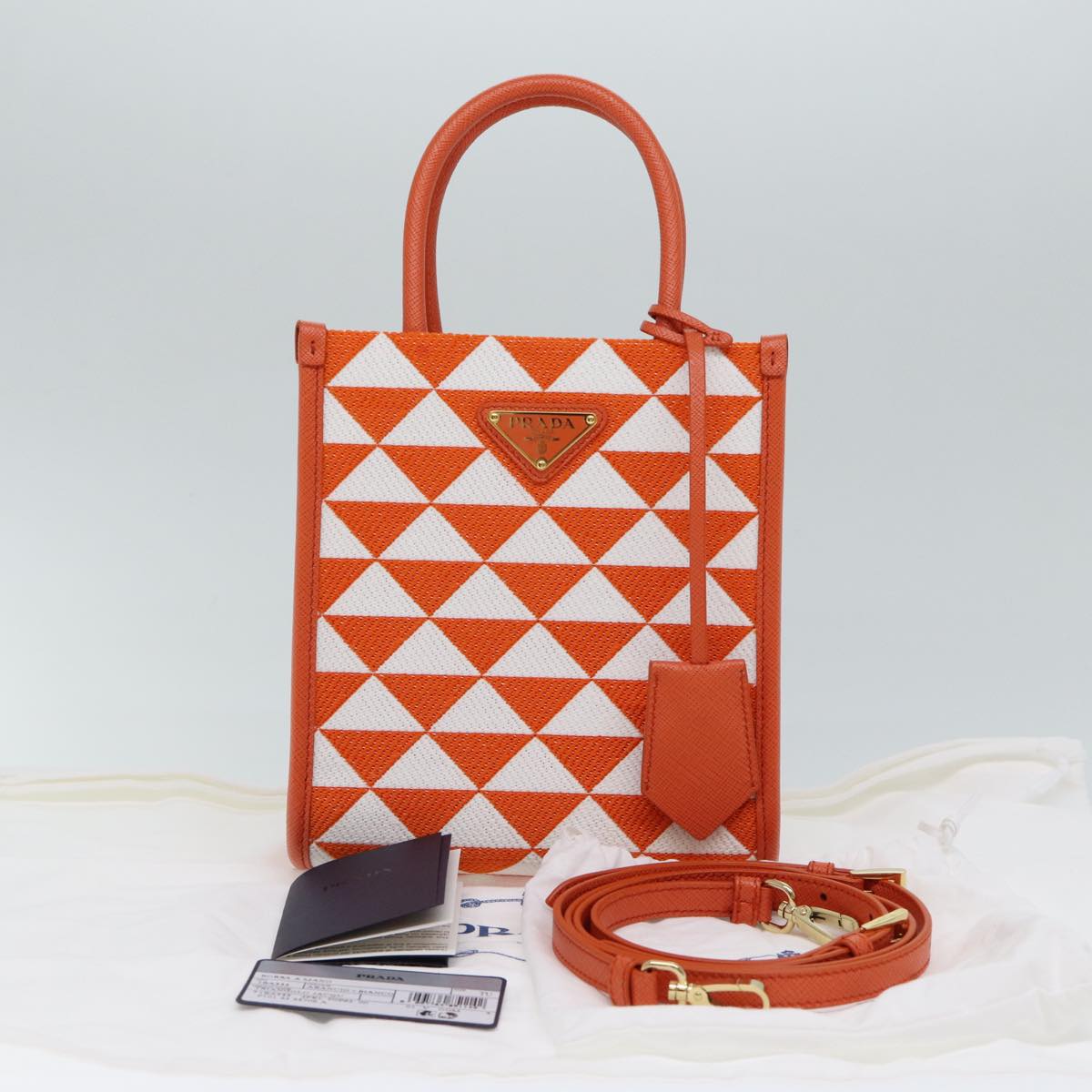 PRADA Hand Bag Canvas 2way Orange Auth 71577SAM