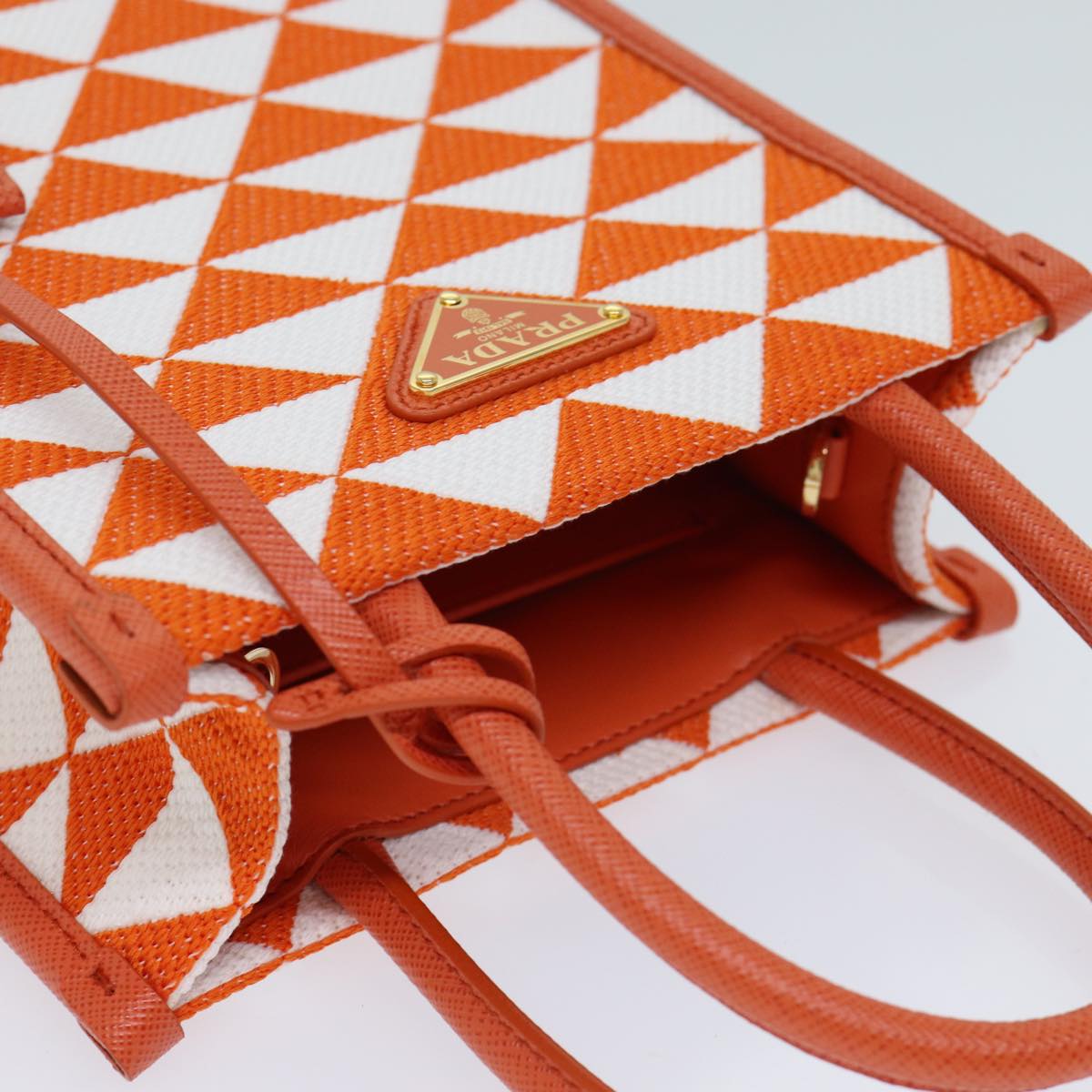 PRADA Hand Bag Canvas 2way Orange Auth 71577SAM