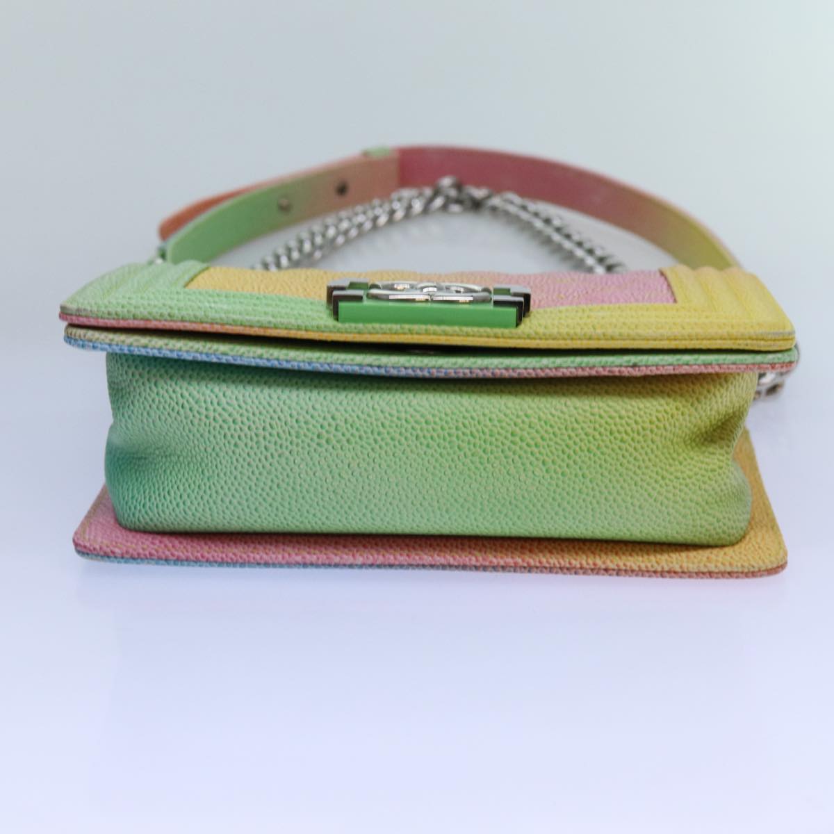 CHANEL Matelasse Boy Chanel Chain Shoulder Bag Leather Rainbow CC Auth 71579SM