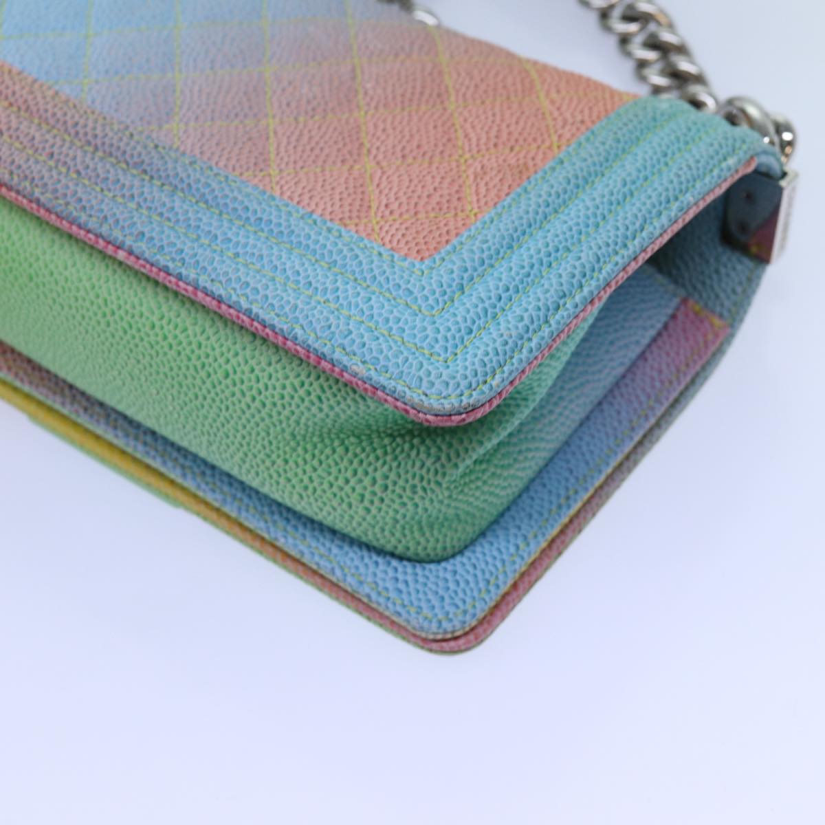 CHANEL Matelasse Boy Chanel Chain Shoulder Bag Leather Rainbow CC Auth 71579SM