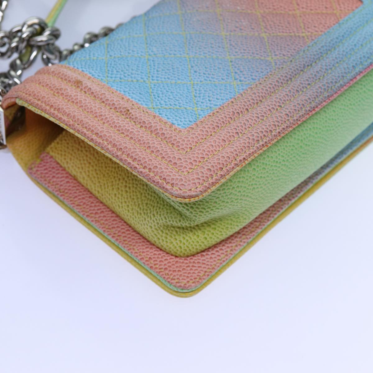 CHANEL Matelasse Boy Chanel Chain Shoulder Bag Leather Rainbow CC Auth 71579SM