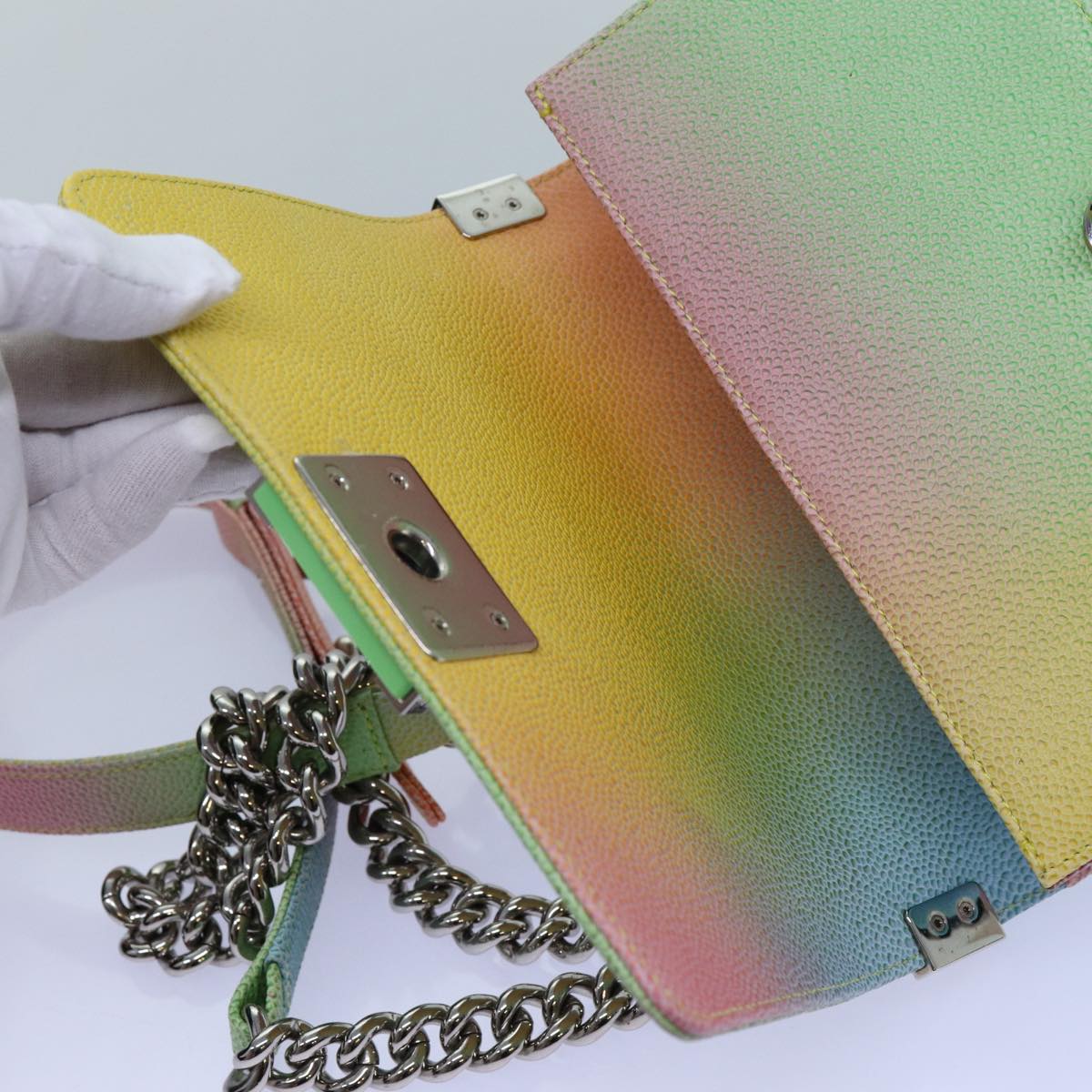 CHANEL Matelasse Boy Chanel Chain Shoulder Bag Leather Rainbow CC Auth 71579SM