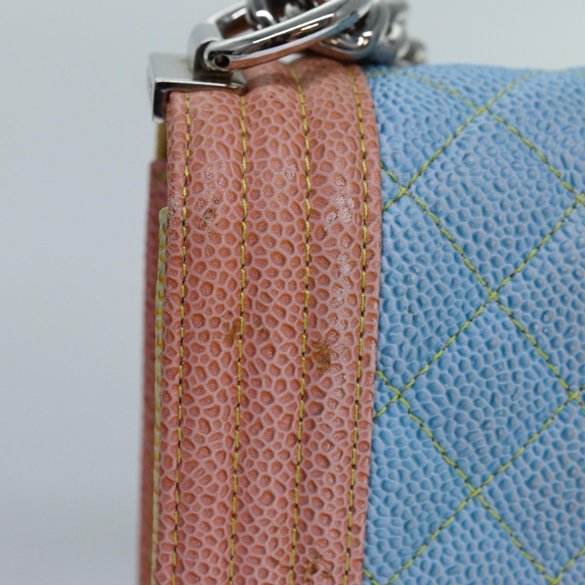 CHANEL Matelasse Boy Chanel Chain Shoulder Bag Leather Rainbow CC Auth 71579SM