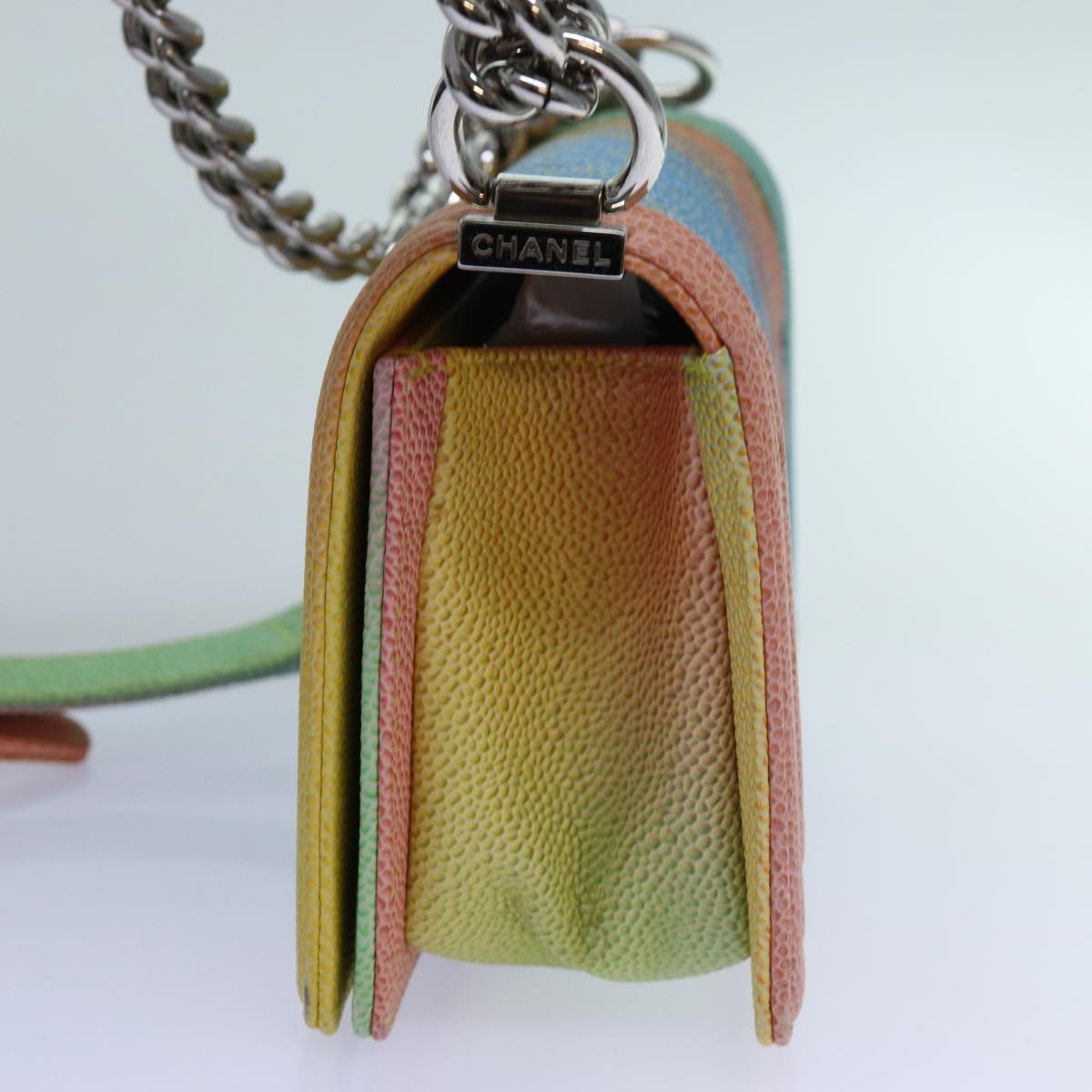 CHANEL Matelasse Boy Chanel Chain Shoulder Bag Leather Rainbow CC Auth 71579SM