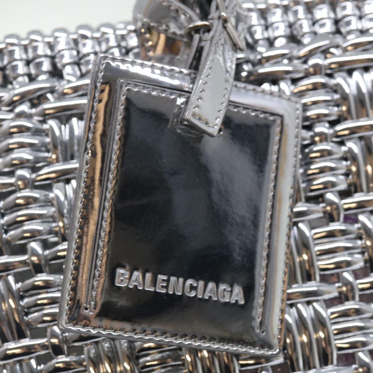 BALENCIAGA Bistro XS Hand Bag Wicker 2way Silver 671342 Auth 71589A