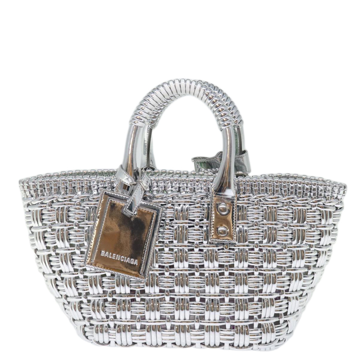 BALENCIAGA Bistro XS Hand Bag Wicker 2way Silver 671342 Auth 71589A