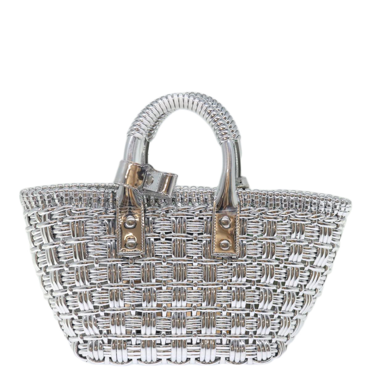 BALENCIAGA Bistro XS Hand Bag Wicker 2way Silver 671342 Auth 71589A