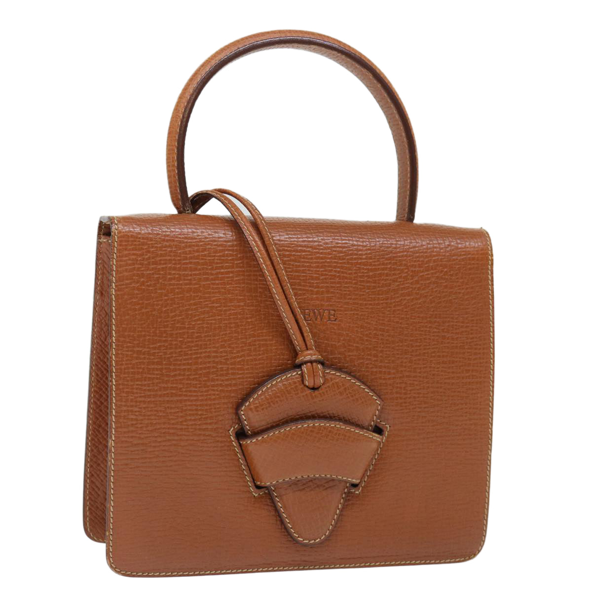 LOEWE Hand Bag Leather Brown Auth 71590