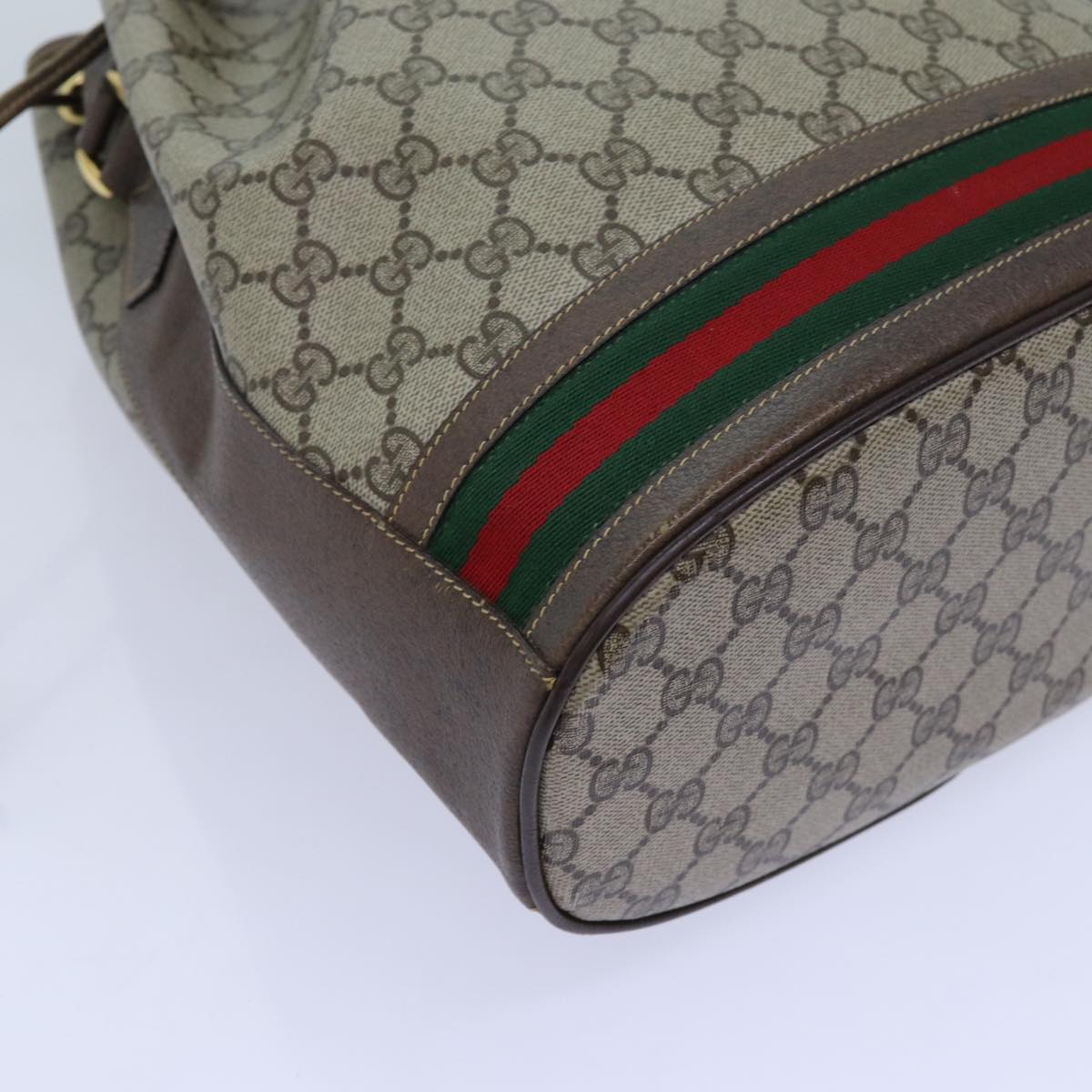 GUCCI GG Supreme Web Sherry Line Shoulder Bag PVC Beige 001 084 0850 Auth 71782